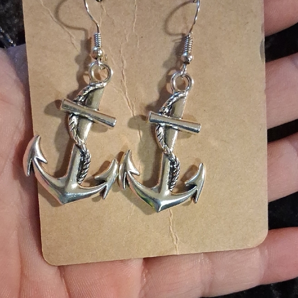 Nautical Silver Anchor Earrings - Picture 4 of 4